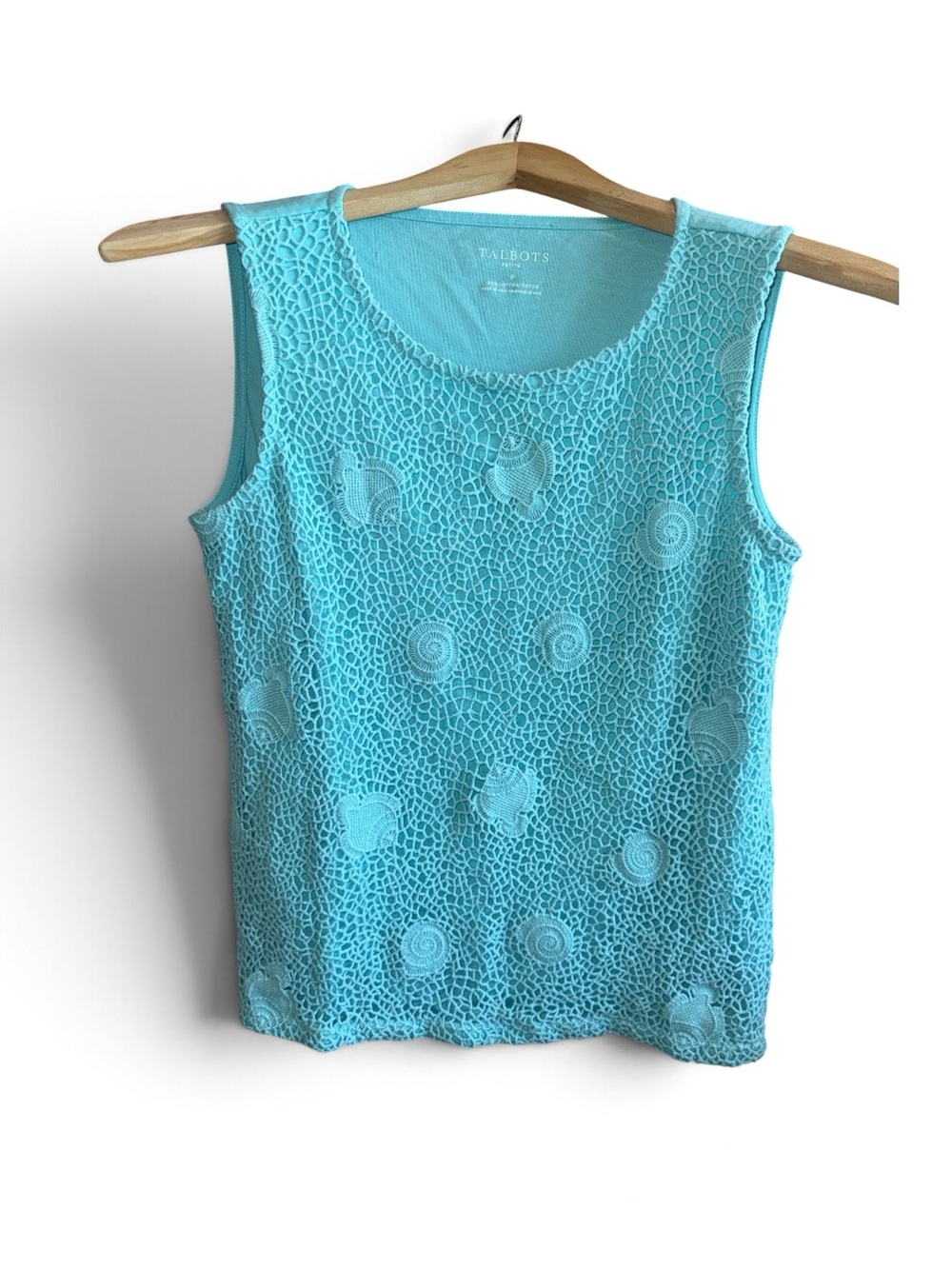 Talbots Turquoise Crochet Shell Tank Size P Petite Fits like Small to XS Blouse